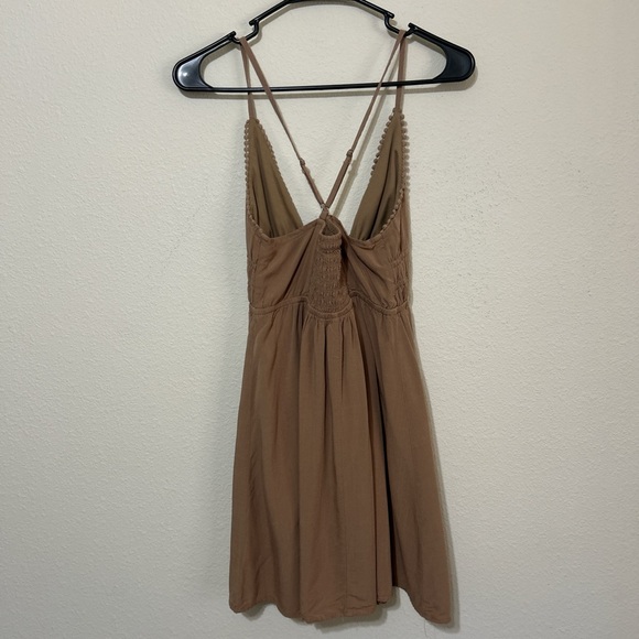 Wild Fable Brown Smocked V-Neck Mini Dress with Pom-Pom Trim XS - Picture 8 of 10